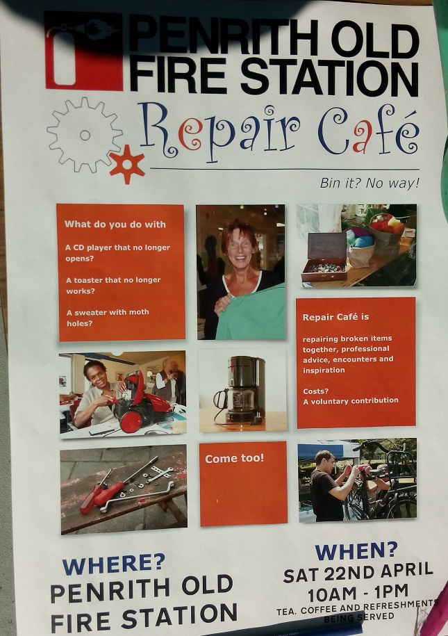 Eden Arts Repair Cafe is on 22nd April 2017